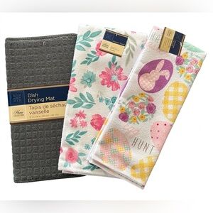 Easter Bunny and Eggs, Spring Kitchen Towel & Drying mat bundle